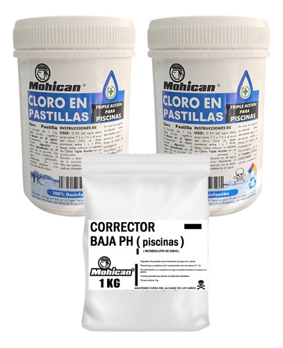 Promo 2 Cloro Triple Acción 1kg + 1 Baja Ph Piscinas 1kg