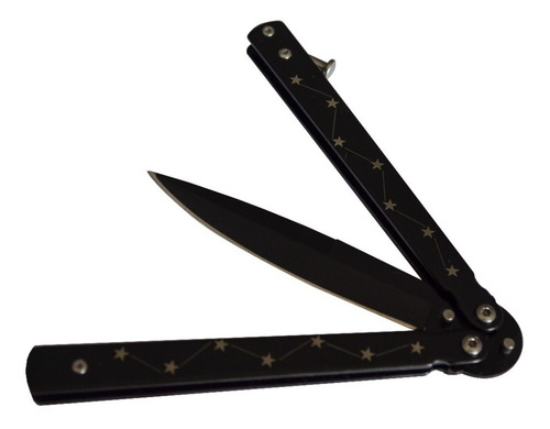 Navaja Cuchillo Mariposa Balisong Negra Diseño Estrellas