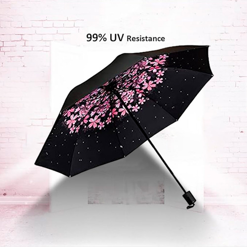 Paraguas De Flores Sombrilla Lluvia Protección Sol Uv