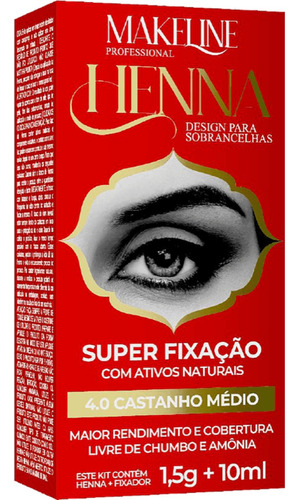 Henna Para Sobrancelhas Mikeline 1,5g + Fixador 10ml Cor Castanho Médio 4.0