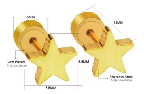 Aros Abridor Estrella Tope, Chapado Oro 18k, Niñita