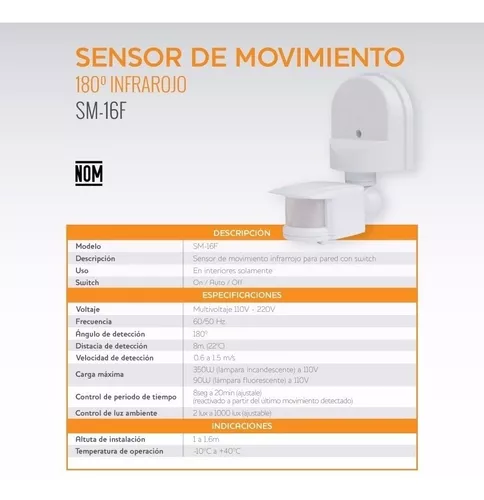 Sensor Movimiento Infrarrojo Tecnolite Sm-16f-s - Elektron