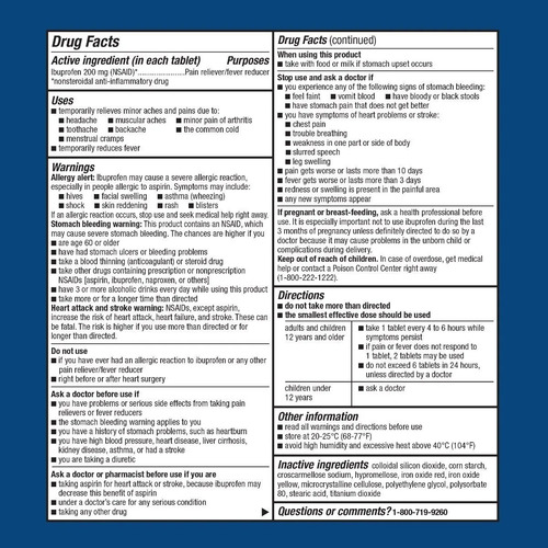 Imagen 2 de 2 de Equate Ibuprofen 200 Tabletas Iboprufeno 200mg Alivia Dolor