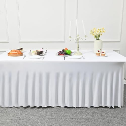 Faldón De Mesa Elástico Blanco Para Banquetes Y Fiestas