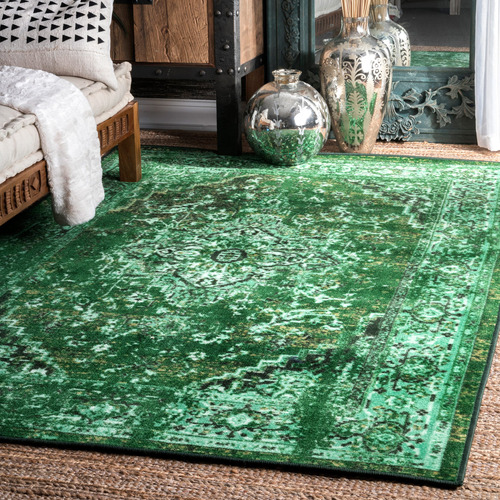 Alfombra Persa Estilo Clasico Tela Verde