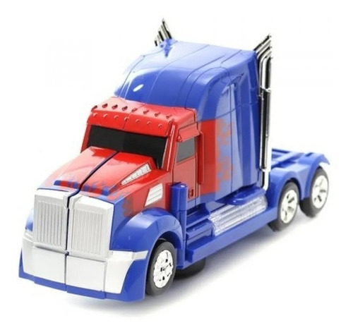Caminhão Optmus Prime Carrinho Vira Robo Bate E Volta Cor Azul