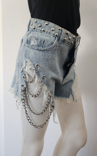 Short Jean Cadenas Y Tachas (Usado)