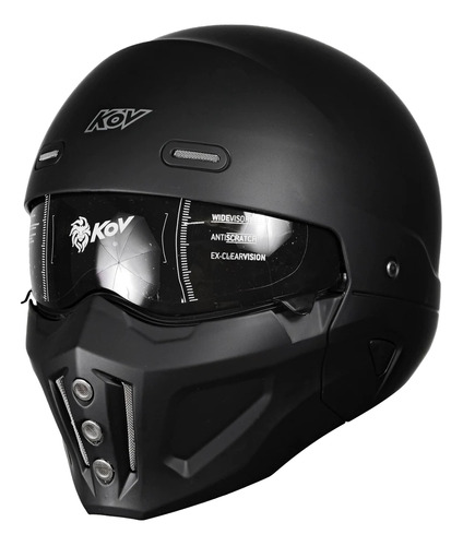 Casco Kov Spectrum Negro Solido Para Moto Abierto Con Mascara XXL (63-64cm)