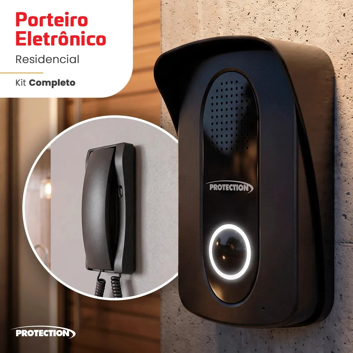 Porteiro Eletrônico Interfone Residencial Protection Pt-270 Cor Preto/preto