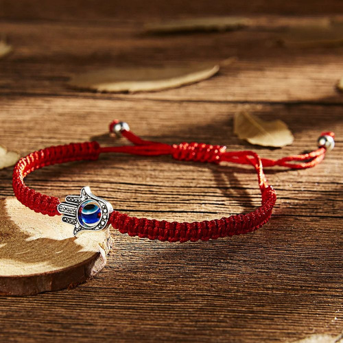 Pulsera Hilo Rojo Mano De Fátima Con Ojo Turco Amuleto