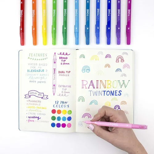 Juego 12 Marcadores Doble Punta Tombow Diseno Arcoiris
