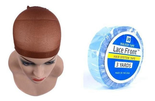 Imagem 1 de 5 de Kit Touca Wig Cap + Fita Azul Walker Tape Lace Front Wig