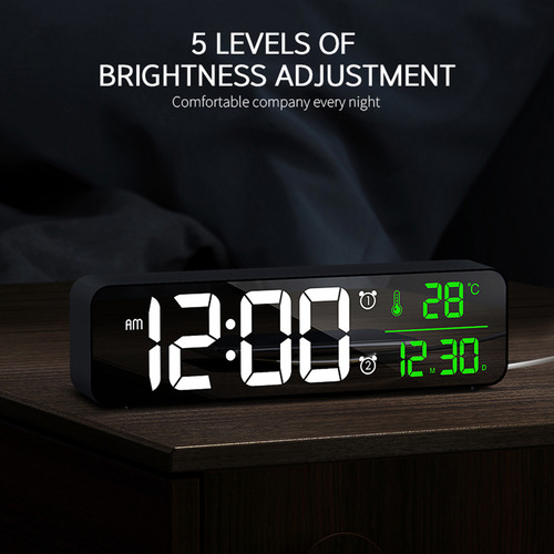 Despertador Led: Termómetro, 2 Alarmas, 5 Niveles De Brillo,