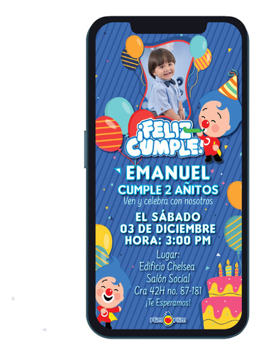 Invitación Digital Payaso Plim Plim