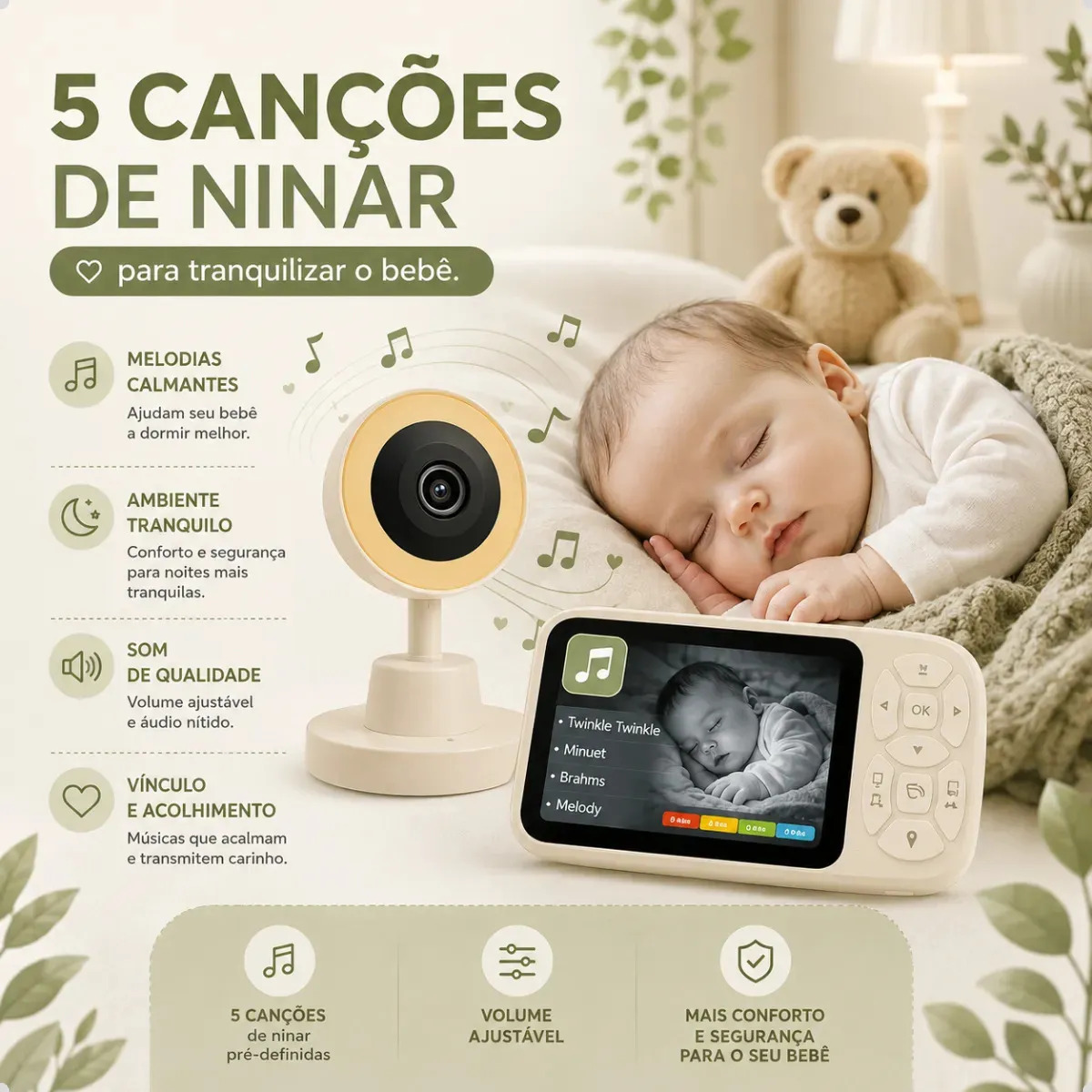 Babá Eletronica Monitor Bebe Câmera Hd 1080p Visão Noturna Conexão Local Remoto Não Precisa de Wifi