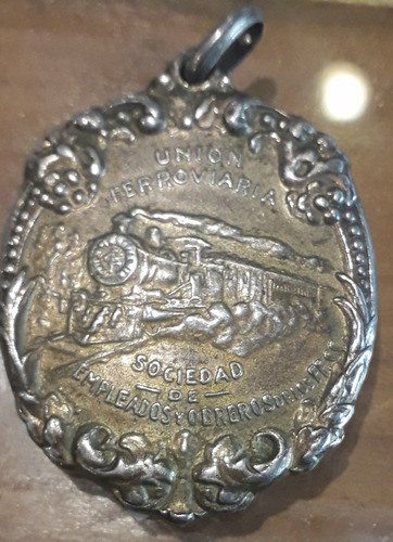 Medalla Ferrocarril Tren Plata 900  1922 Union Ferroviaria