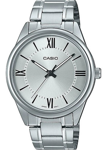 Reloj Casio Mtpv005 Hombre Acero Azul Blanco Full Color De La Correa Plateado Color Del Bisel Plateado Color Del Fondo Mtp-v005d-7b5