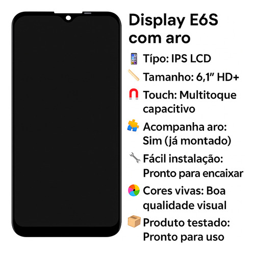 Tela Touch Frontal Display Compatível Moto E6s Com Aro