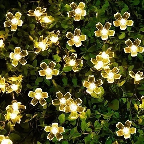 Imagen 3 de 8 de Guirnalda Solar Flor Hada 5 Metros 50 Led Calido