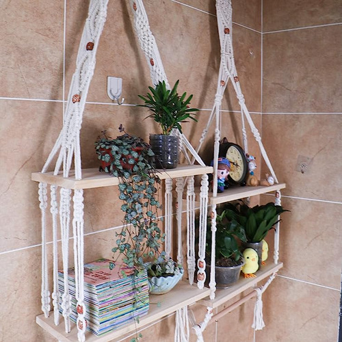 Estantes Flotantes Pared Boho Macrame Colgante Dormitorio Sa