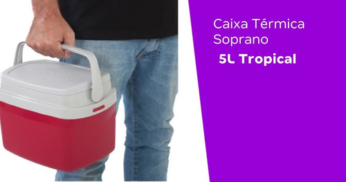 Imagem 4 de 4 de Caixa Térmica 5l Cooler Com Alça Tropical Vermelha Soprano