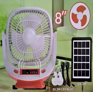 Ventilador Solar Usb + Radio + Bt + Tf +lampara Y Focos