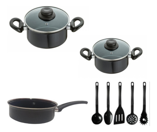 Jogo Panelas Preta Indução Cooktop Elétrico Á Gás 8 Peças JJB