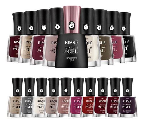Kit de Esmaltes Risque Diamond Gel 18 Colores y 1 Top Coat 9,5ml