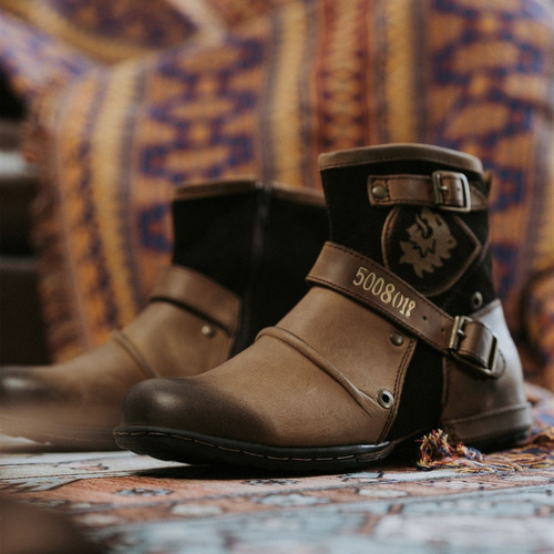 Botas Vaqueras Hombre Vintage Hebilla Metálica Cremaller