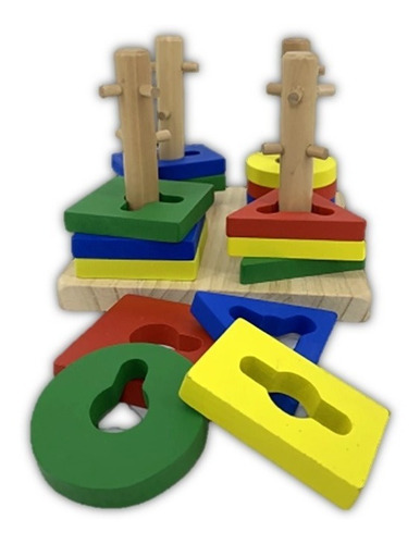 Imagen 3 de 3 de Juego Torre X4 Encastre Geometrico Madera Didactico Grande
