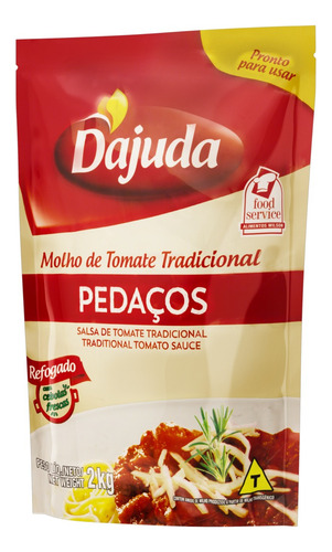 Molho de tomate tradicional D'ajuda Food Service sem glúten em sachê 2 kg
