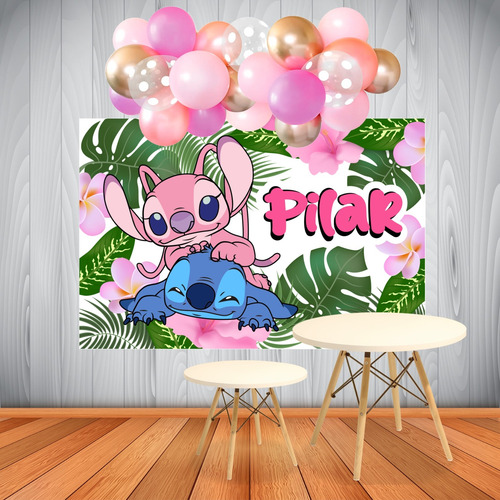 Banner Candy Fiesta Cumpleaños Deco Lilo Stitch 1.5x1 M