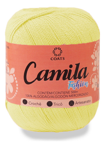 Linha Camila Fashion - 100% Algodão - Crochê Tricô 150g 500m Cor 00288 - Amarelo Claro