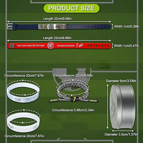 Set De Pulseras Con Estuche De Astros Messi Y Cr7 Ronaldo Rojo 19 Cm