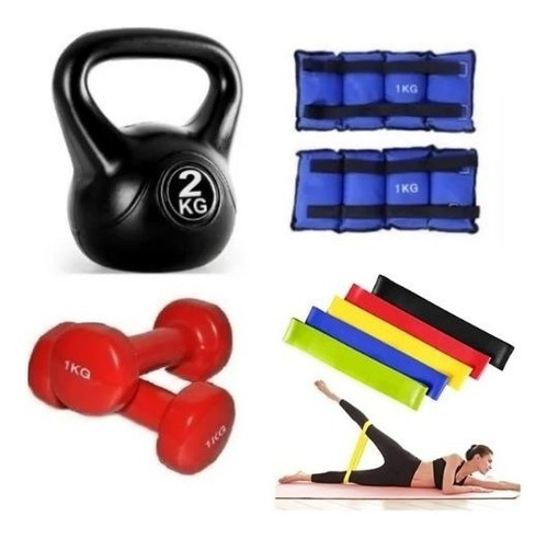 Kit Ejercicio Gym Mancuernas Tobi Pesas Bandas Pesa Rusa