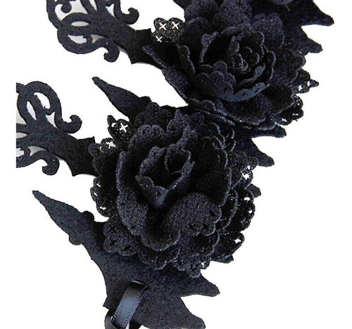 Diadema Hal Con Corona De Flores, Color Negro Oscuro, Gótica