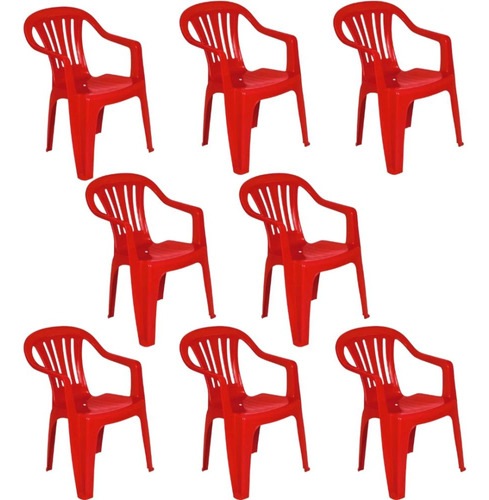 Kit 8 Cadeiras Em Plástico Vermelha Suporta Até 182 Kg Mor