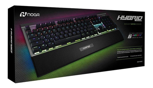 Teclado gamer Noganet NKB-HYBRID QWERTY inglés US color negro con luz rainbow