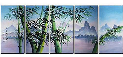 Pintura Al Óleo De Bambú Pintada A Mano Para Decoración De P