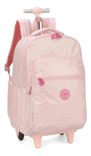 Mochila Escolar Com Rodas Barbie Rosa Mc46852bb Luxcel Cor Rosa-chiclete Desenho do tecido Liso
