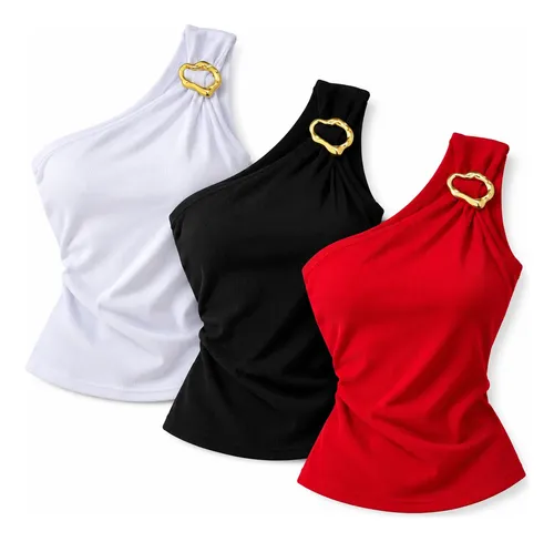 Kit 3 Blusa Nula Manca Canelado Fivela Elegante Confortável