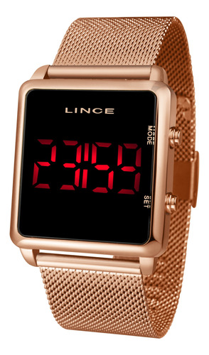 Relógio Feminino Lince Mdr4596l Pxrx Digital Rose Quadrado