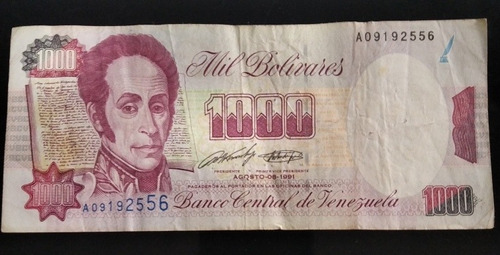 Billete De 1000 Bolívares Año 1991, Estado 6