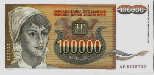 Fk Billete Yugoslavia 100.000 Dinaras 1993 Sin Circular