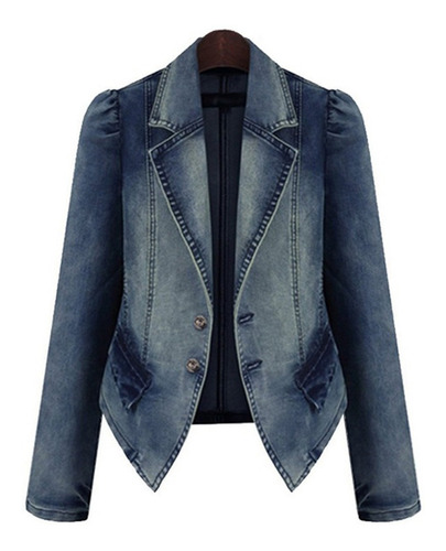 Blazer Casual Con Cremallera De  Jeans Para Mujer Con Sol