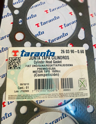 Imagen 2 de 2 de Junta Tapa Cilindro Competicion Fiat Tipo 1.6 - 0.6 Mm