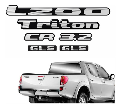 Kit Emblemas Adesivo L200 Triton Cr 3.2 Gls Resinado Cromado