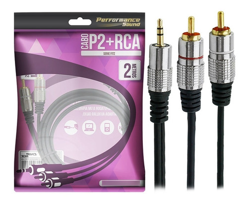 Cabo De Audio P2 X 2 Rca 2m Profissional Plug Metal 2 Metros