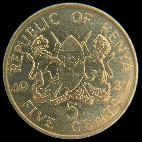 Kenia, 5 Cents, 1987. Casi Sin Circular