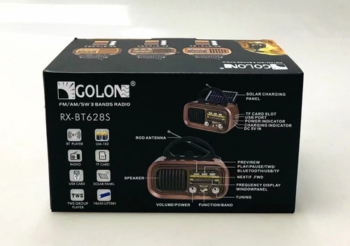 Radio Retro Vintage Solar Rec Golon Rxbt628s Sw/am/fm/sd/usb